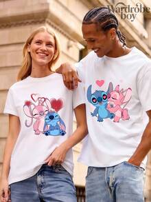 Disney Authorized Short Sleeved Couple Printed T-Shirt, Graphic Tees, Cotton Graphic Tees,Funny Graphic Tees,Suitable For Family Travel And Vacation. Mother's Day T-Shirt, Suitable For Both Men And Women. Cotton T-Shirt, Comfortable And Breathable. - 白人 - 查看 1