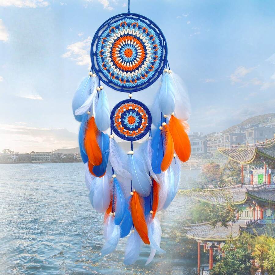 Yunnan  Crochet Feather Dreamcatcher Souvenir - Cloud Wind - Blue - View 1