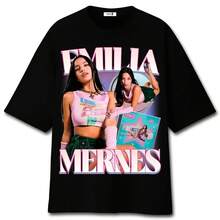 Famous Spanish Top Fashion Brand Bershka Tee Emilia Mernes Print Short Sleeve Women T-Shirts Cotton - màu đen - Xem 1