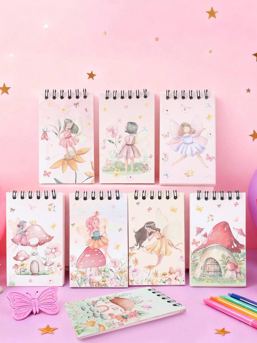8本/套仙女螺旋笔记本，派对游戏奖品，派对礼品袋填充物，撕页记事本，迷你笔记本，学生课堂奖励，返校礼物，开学奖品，课堂用品，办公用品，生日派对小礼物，生日装饰，生日礼物，派对赠品，仙女主题装饰