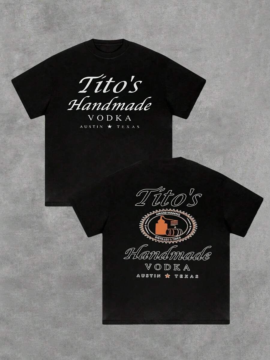 1Pcs 100% Cott Tito's Dmade Vodka Double Sided Digital Printed TShirt Casual Graphic Tee Men's 220g Auin Texas Vodka Lover's Fashi Tee(3) - màu đen - Xem 1