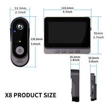 Wireless Smart Video Doorbell With 4.3 Inch Screen, 2.4G WiFi Visual Intercom, 800mAh Rechargeable Battery & 6 Months Long Life, Outdoor Waterproof Security Camera With Night Vision & 128G Max Storage (Black) - X8-KSML-black - 查看 3