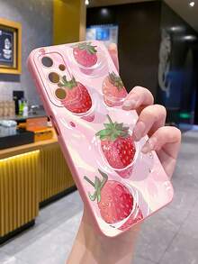 1pc Floating Strawberry Camera Anti-Drop Phone Case Compatible With Apple, /Galaxy, - Pink - View 6