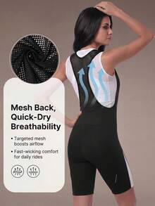 Qualicos 女士骑行背带短裤，采用4D高密度泡沫衬垫，长款设计，透气舒适 - 黑色 - 查看 5