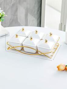 一套北欧风格坚果碟、零食盘、方形白色陶瓷甜点分隔盘、家用水果盘（带塑料盖）、简约奢华水果盘 - 白色 - 查看 12