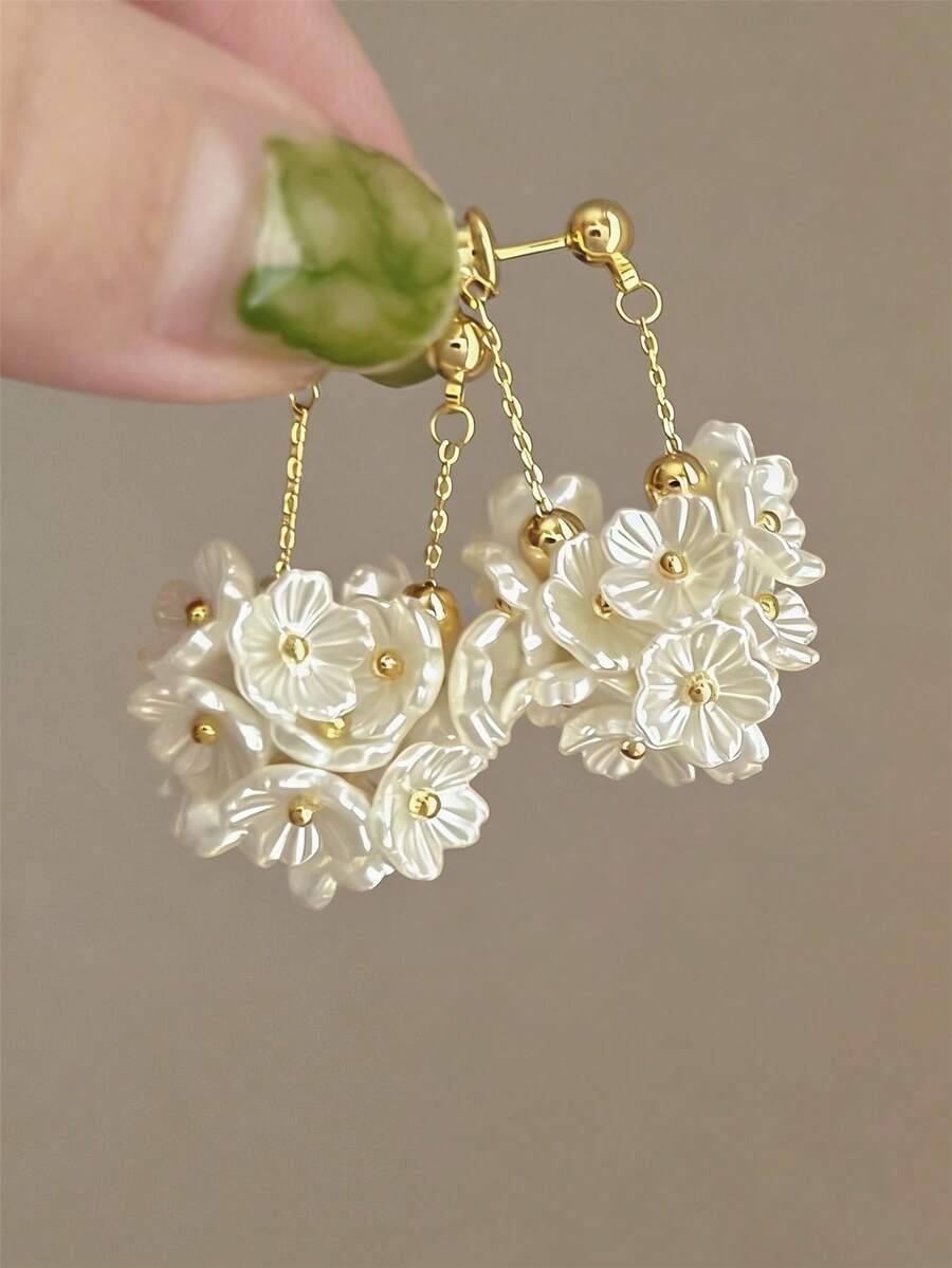 1 Đôi bông tai dài bằng dây kim loại có tua rua hình hoa, bông tai thời trang thanh lịch cá nhân hóa dành cho phụ nữ, bé gái, quà tặng du lịch, đám cưới, tiệc tùng, sinh nhật, Giáng sinh. - Vàng - Xem 1