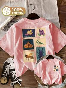 Spring/Summer Fashion[Double-Sided Print]Women's Pure Cotton T-Shirt, Vintage Style, Stamp, Insect, Dragonfly, Butterfly, Bee Print, Casual, Round Neck, Short Sleeve, Spring/Summer Top. Plus-Size Friendly, Cute Top, Y2K Retro Style, Oversized Fit. Soft And Gentle On The Skin, - 綠色 - 查看 10