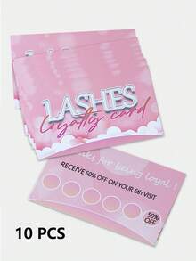 10/50张美睫名片套装：包含美睫会员卡和折扣卡——专为美睫沙龙、美睫师和美甲专业人士设计 - 粉色 - 查看 10