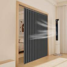 1pc Gray Oxford Cloth Crinkle Accordion Partition Curtain, Top Ring Installation, Thick And Smooth Fabric, Comes With Roller Rings, Room Divider Screen For Living Room, Study, Bedroom, Foldable Privacy Curtain, High-Temperature Setting Decorative Curtain - Charcoal Gray - View 2