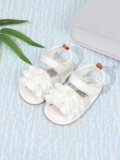 1 Pair Solid Color Floral Design Flat Non-Slip Open Toe Breathable Sandals, Suitable For 0-15 Months Toddlers, Summer