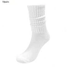 2/6/10/20 đôi tất nữ màu trắng trơn, xếp ly, dài đến bắp chân, kiểu dáng tối giản, thời trang, thoải mái, ấm áp, mềm mại, co giãn, bền chắc, phù hợp cho mặc hàng ngày. - trắng - Xem 8