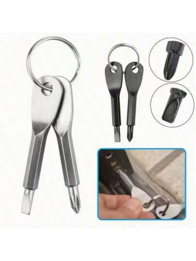 2-In-1 Portable Screwdriver With Flat Head Screwdriver Keychain Set - Multifunctional Mini Pocket Tool, Portable Repair Tool, Small Tool Car Accessories Set, Pendant, Wrench Set, Car Accessories Set, Portable Screwdriver, Outdoor EDC Multifunctional Tool With Keychain, Compact And Easy To Store, Creative Tool Gift For Men, Birthday Gift Idea, Gift For Grandpa
