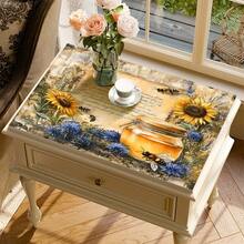 1 pieza Estera absorbente con estampado de girasol y abeja para cafetera, platos - Estera protectora absorbente de poliéster para escritorio con almohadilla antideslizante de goma, para decoración de la encimera de la cocina, bar en casa y mesa de comedor - Multicolor - Ver 1