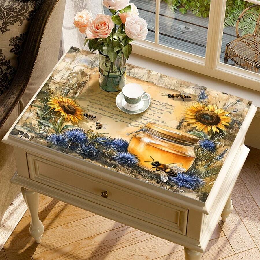 1 pieza Estera absorbente con estampado de girasol y abeja para cafetera, platos - Estera protectora absorbente de poliéster para escritorio con almohadilla antideslizante de goma, para decoración de la encimera de la cocina, bar en casa y mesa de comedor - Multicolor - Ver 1