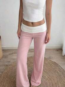 Sunny Girly Summer Y2K Back To School Casual Home Waistline White Pleated Patchwork Straight Pants - Hồng - Xem 8
