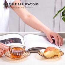 Juego de 6 tazas de té y platillos de vidrio tazas de café con cuchara de acero inoxidable aptas para lavaplatos y microondas para café expreso capuchino latte jugo de té 6 onzas/180 - mbar - Ver 2