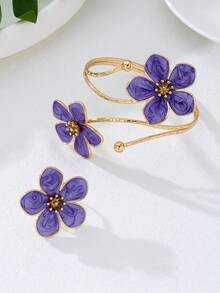 1 Set Of 5-Petal Flower Jewelry: 1 Ombre Flower Bracelet, 1 Small Flower Ring - Five-petaled Flower - View 3