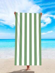 1pc Simple Striped Beach Towel, Extra Large Microfiber Quick Dry Water Absorbent Beach Towel, Anti-Sand Beach Blanket, Suitable For Travel, Swimming Pool, Yoga, Gym, Beach, Holiday Essentials (Single-Sided Printed), Beach Accessories, Pool Float - Large Beach Towels, Microfiber Beach Towel, Round Beach Towel, Striped Beach Towel, Good For The Beach, Dries Fast, Soft Beach Towel, Summer Essential, Cute Beach Towel, Cruise Essentials, Pool Essentials, Vacation Essentials, Camping Essentials, Beach Essentials, Beach Accessories For Women, Beach Towels Oversized - Green - 查看 3