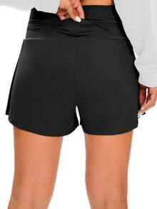 Women's Nylon Elastic High Waist 2 In 1 Sports Shorts, Hidden Pocket Design Suitable For Spring/Summer Running, Gym, Outdoor, Marathon, Tennis Black - Black - View 6