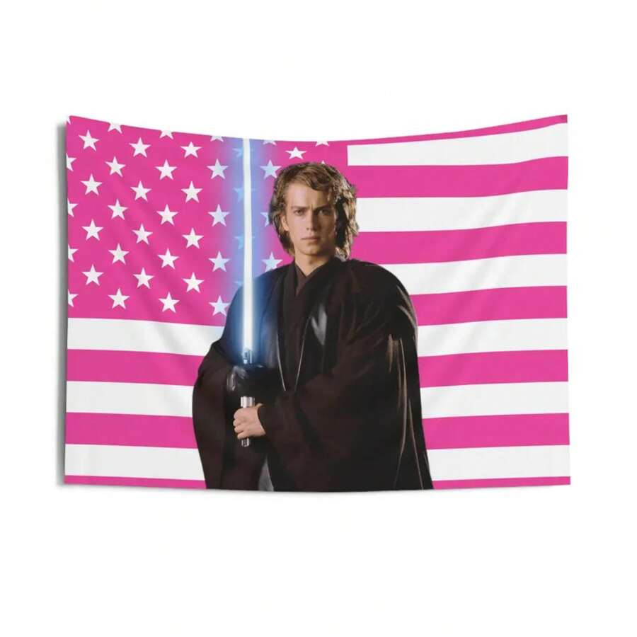 Anakin Skywalker Lightsaber Tapestries, Anakin Skywalker Pink Flag, Anakin Skywalker Indoor Wall Tapestries - 預設 - 查看 1