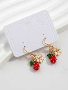 1对夏季甜美少女水果耳环，可爱清新草莓耳环，花朵耳环（不含卡片） - 紅色 - 查看 4