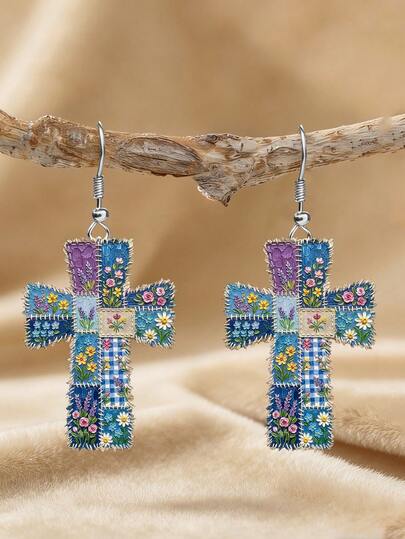 1 Pair Women's Floral Cross Earrings, Infused With Romantic Charm. Made Of High-Quality Acrylic, Ideal For Summer Vacation And Parties. A Perfect Gift For Women On Birthdays Or Holidays.