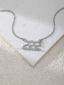 1pc Fashionable Elegant Luxury Copper Zirconia Stone 111-999 Pendant Necklace, Suitable For Women's Daily Wear And Gatherings, Great Gift - Silver - View 9
