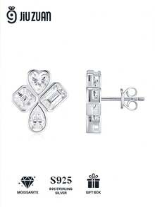 Bông tai Moissanite bạc 925, thiết kế tối giản sang trọng, không gây dị ứng, chống oxy hóa, đa năng, quà tặng cho Ngày Valentine, Ngày của Mẹ, đám cưới, lễ đính hôn, sinh nhật, đựng trong hộp quà kèm giấy chứng nhận. - Bạc - Xem 2
