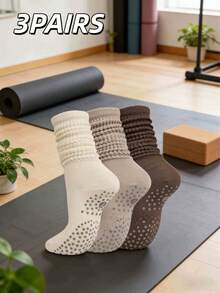 3 pares de calcetines de tripulación de yoga para mujeres con agarre antideslizante, calcetines de tripulación de yoga y pilates, adecuados para barra, hospital y calcetines con agarre - Multicolor - Ver 9