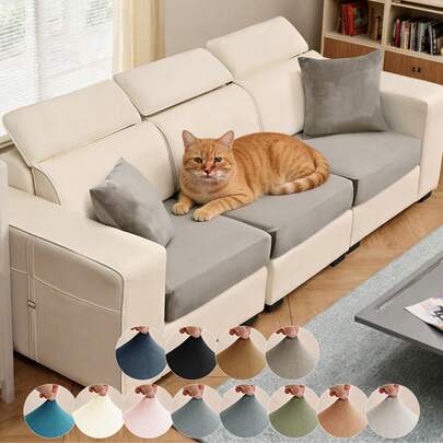 1pc Solid Color Silver Fox Velvet Sofa Seat Cushion Cover + Pillow Case, All-Season Modern Minimalist Stretch Sofa Pad Cover, Scratch-Resistant, Anti-Slip, Dust-Proof, Washable, Suitable For Living Room, Bedroom, Study, Pillow Case Does Not Include Insert