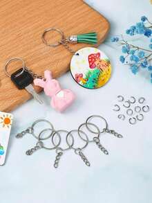 60/50/40/30/20/10/2pcs Metal Key Rings With Chain And Connecting Rings, DIY Keychain Accessories For Handmade, Jewelry Making, Bag Charms - Multicolor - View 3