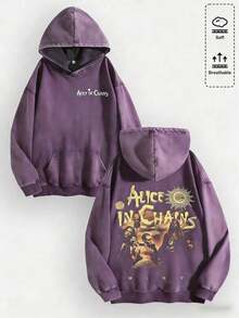 Unisex Y2K "Alice In Chains - Misfit Rock Band" Graphic Cotton Hoodie, Retro Casual Fashionable Daily Soft Warm Hoodies For Streetwear - 紫色 - 查看 2