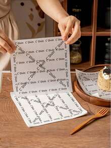 100张极简卡通图案烘焙纸，情人节饼干礼品包装纸，手工纸，烘焙纸，防油食品包装纸，蜡纸烘焙工具，厨房用品，烹饪用品。每批图案排列可能略有不同。开学季必备 - 彩色 - 查看 11