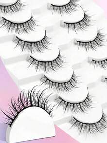 7对自然蓬松假睫毛，适合日常使用，卡通睫毛款式，旅行装 - 黑色 - 查看 6