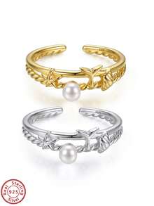 ORSA JEWELS 1 件 S925 银 14k 金海星海豚纹理开口戒指,沙滩饰品,海洋元素系列,男女皆宜的夏季沙滩、宴会派对礼物,2026 时尚戒指 - APR46 - 查看 8