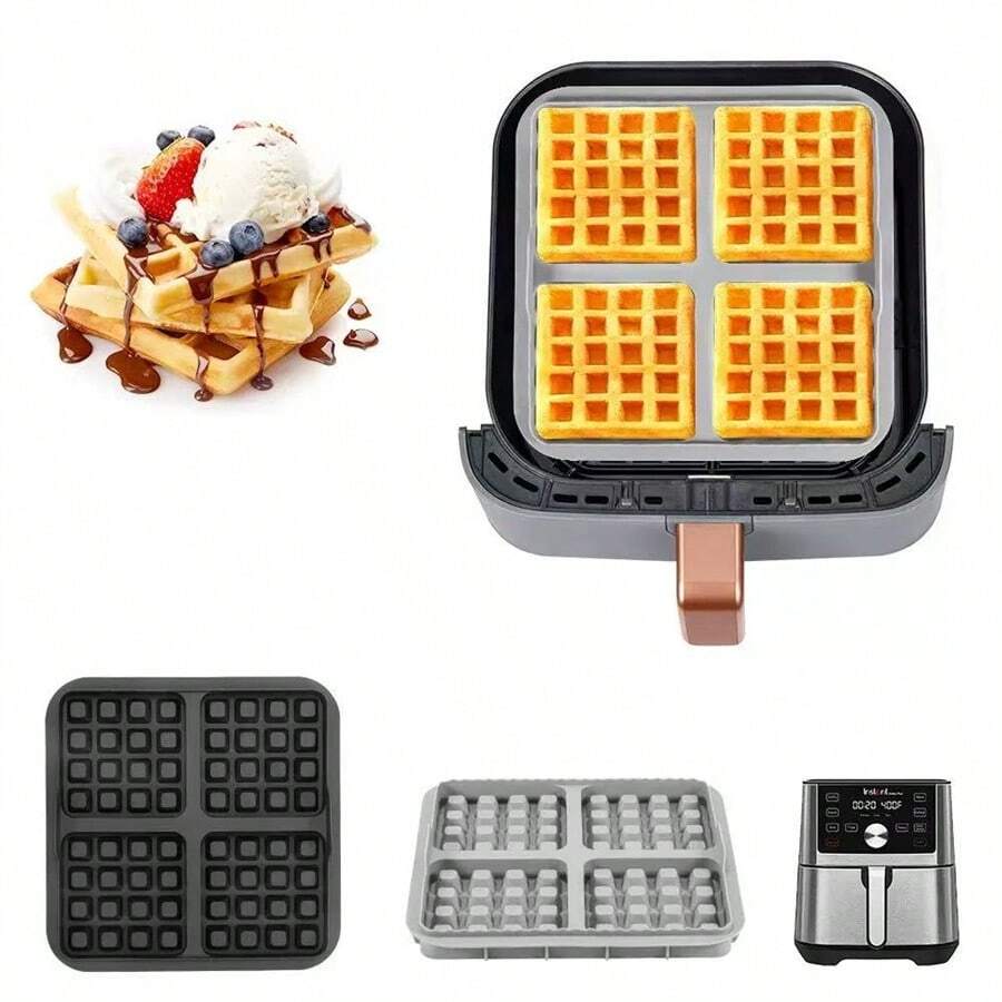 Reusable Air Fryer Waffle Mold, Silicone Waffle Maker Tray For Homemade Breakfast & Desserts