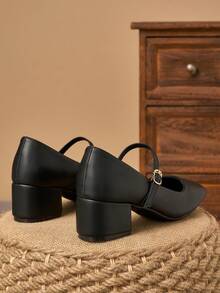 黑色漆皮双色方头蝴蝶结粗跟高跟鞋 – 5厘米 - 黑色 - 查看 6