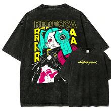 Camiseta Unisex Cyberpunk Edgerunner con Efecto Lavado 1 - Negro - Ver 1