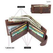 Popular Crazy Horse Leather Short Wallet Genuine Leather Men's Buckle Wallet Multi-Card Slot Card Holder Coin Purse - cà phê - Xem 5