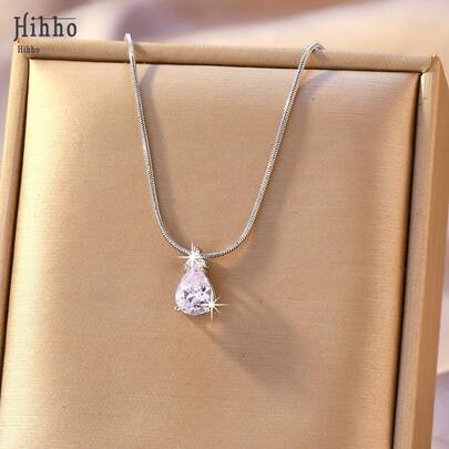 Hihho 1条奢华水滴形锆石蛇骨链项链，银色/金色可选，简约设计，尽显高端质感，适合女性办公及约会等各种场合。