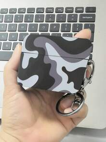 Camouflage Square Black Earphone Case With Buttons, Compatible With AirPod4 Pro2 Pro3, Airpods3, Airpods2 Bluetooth Earphone Protective Case - Black - View 2