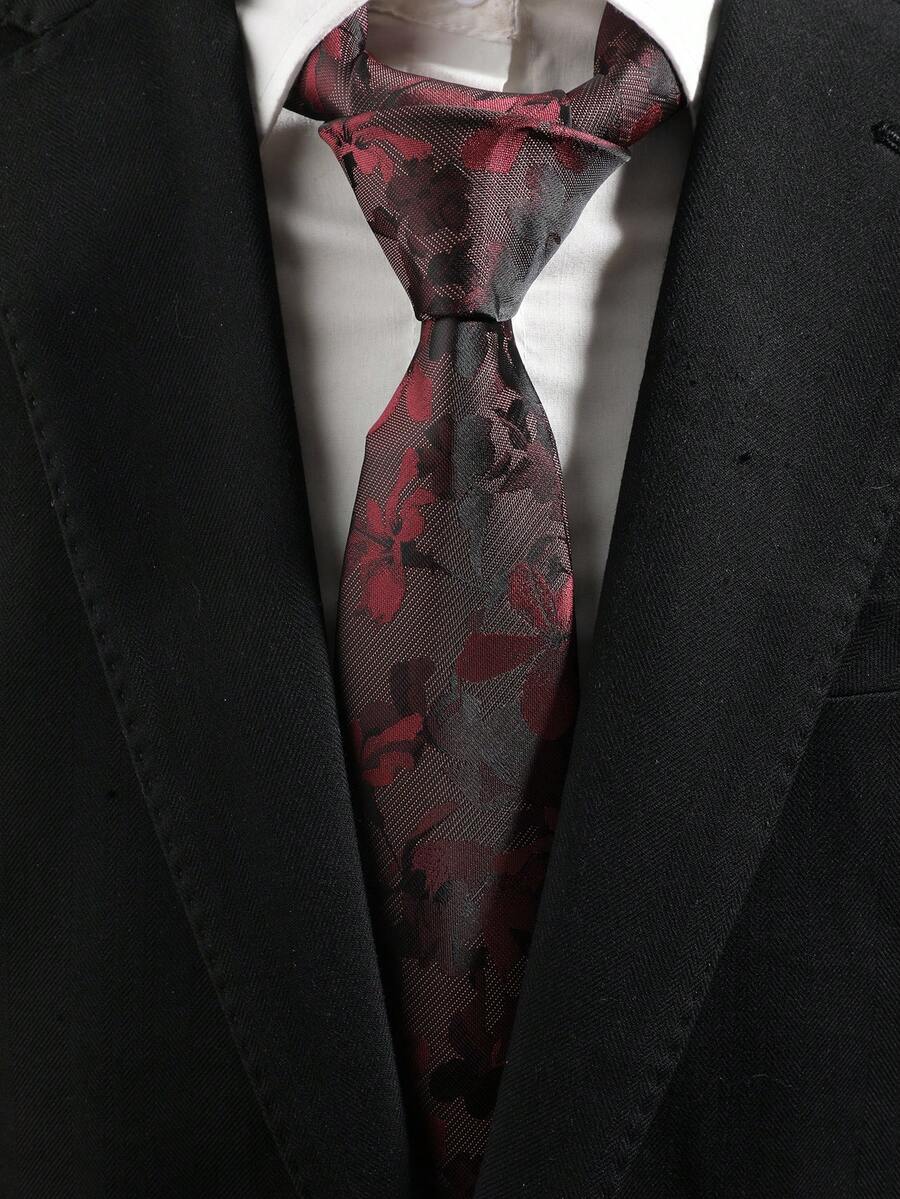 1条酒红色花卉提花领带 - 紅棕色 - 查看 1