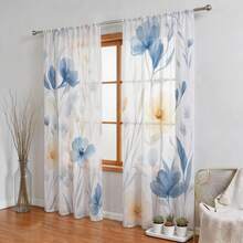 NOSBEI Bộ 2 rèm cửa voan họa tiết hoa màu nước hiện đại xanh dương và vàng, rộng 52 inch x dài 84 inch, thích hợp cho phòng khách, phòng ngủ, rèm cửa voan in họa tiết hoa. - Nhiều màu - Xem 6