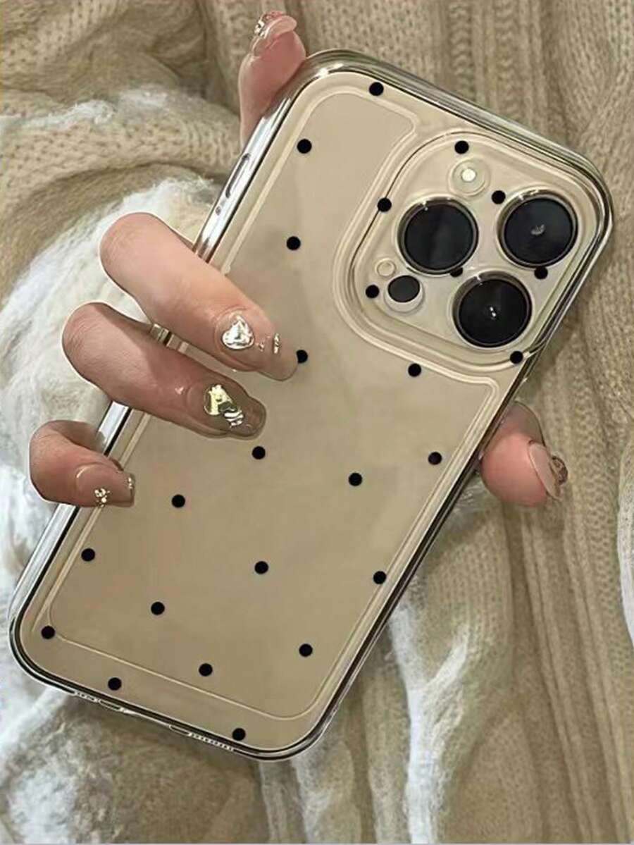 Polka Dot 1pc Perforated Transparent Black Polka Dot Painted Thick Shockproof Painted Phone Case Compatible With Iphone/ Galaxy - Multicolor - View 1