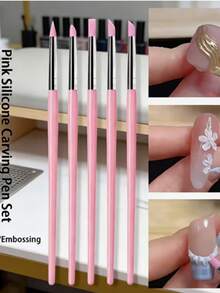 5pcs Nail Art Brush Set, Includes Silicone Tips, Dotting Brush, Blending Brush And Flower Painting Brush. This Multi-Function Nail Art Brush Set Is Suitable For 20 Different DIY Nail Art Projects. - Multicolor - View 6