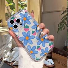 Novelty 1pc Transparent Asymmetrical Cream Protective Phone Case, Minimalist Doodle Strawberry Flower Pattern, Ideal For Daily Use For Men And Women, Compatible With IPhone 17 Pro/17 Pro Max/17 Air/17/16e/16/15/14/13/12/11, Galaxy S23/S24/S25/S26, A57/A37/A17/A07, Series - Clear - View 6