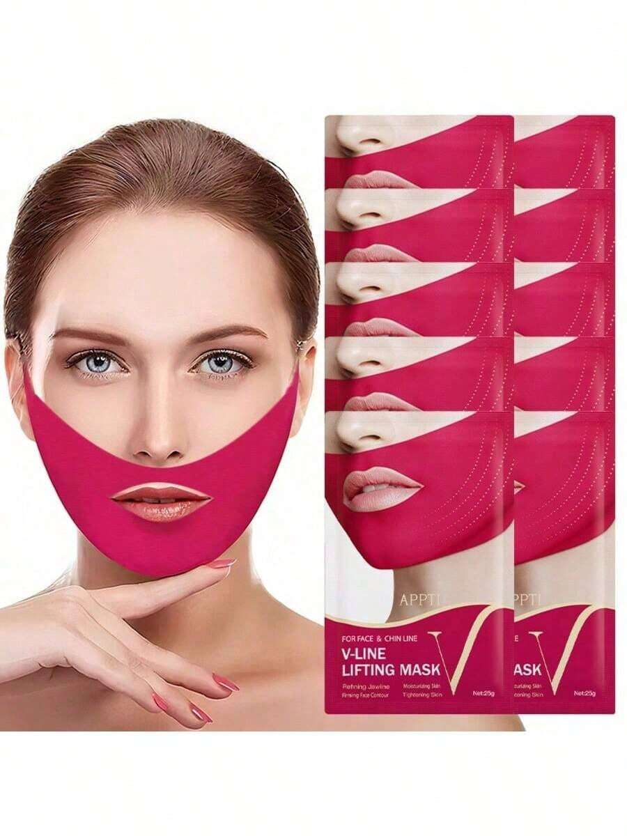 1/3/6/10pcs V-Shaped Lifting Gel Face Mask, Chin Lifting Patch, Moisturizing Hydrogel Ear Hook Face Mask, Double V Ear Hook V-Line Face Mask, V-Line Lifting Face Mask - Multicolor - View 1