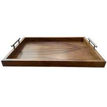 Charola de servicio madera color parota 60x40x10 jaladeras metálicas de acero inoxidable Bandeja de servicios o decorativa Alta calidad Multiusos para hogar oficina hotel o restaurante - Parota - Ver 1