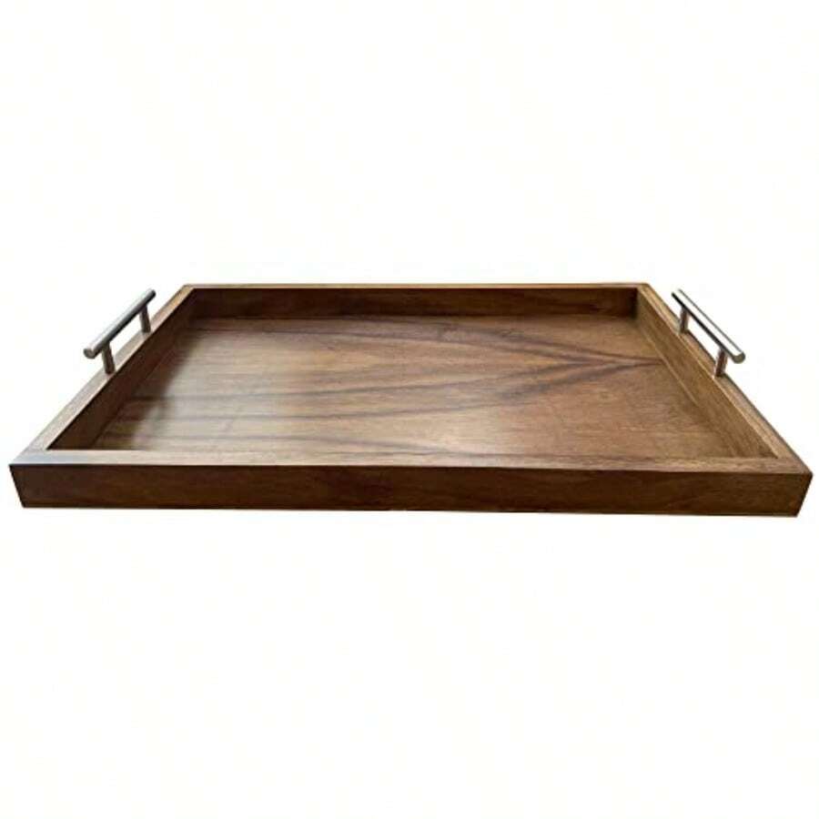 Charola de servicio madera color parota 60x40x10 jaladeras metálicas de acero inoxidable Bandeja de servicios o decorativa Alta calidad Multiusos para hogar oficina hotel o restaurante - Parota - Ver 1
