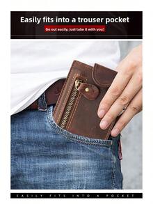 Popular Crazy Horse Leather Short Wallet Genuine Leather Men's Buckle Wallet Multi-Card Slot Card Holder Coin Purse - cà phê - Xem 4